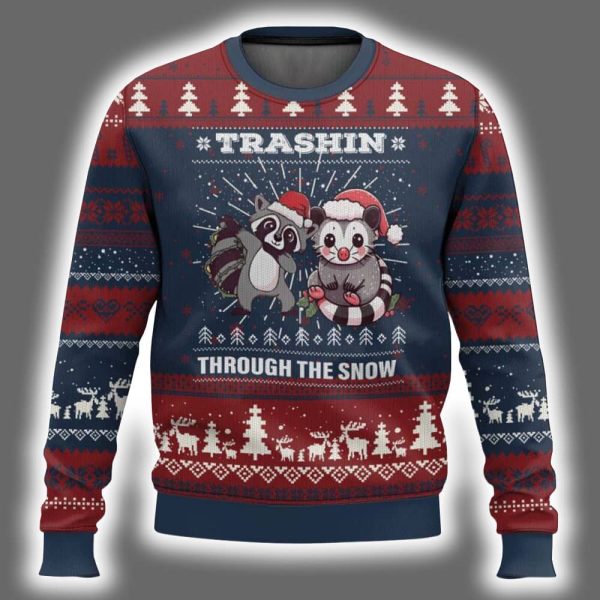 Opossum Raccoon Trashin Through The Snow Ugly Christmas Sweater 2