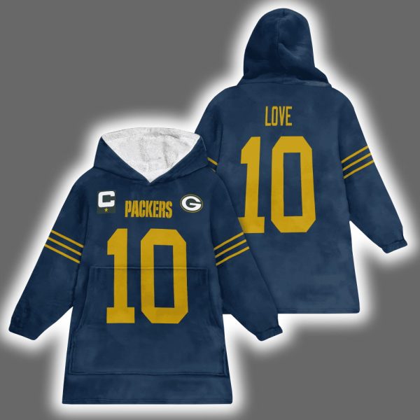 Packers Captain Jordan Love 10 Football Blanket Hoodie