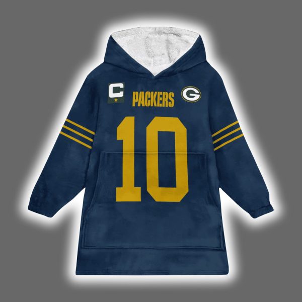 Packers Captain Jordan Love 10 Football Blanket Hoodie 2