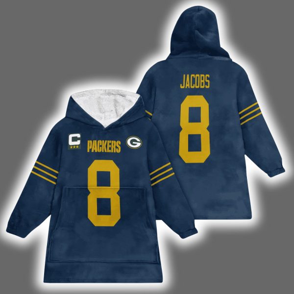 Packers Captain Josh Jacobs 8 Football Blanket Hoodie