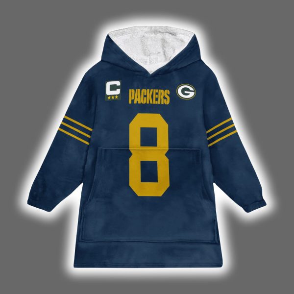 Packers Captain Josh Jacobs 8 Football Blanket Hoodie 2