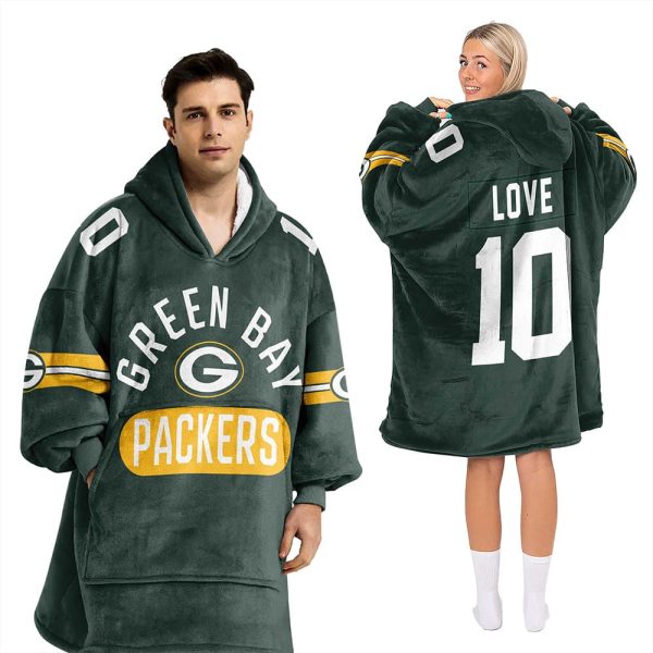Packers Jordan Love 10 Football Unisex Blanket Hoodie 2