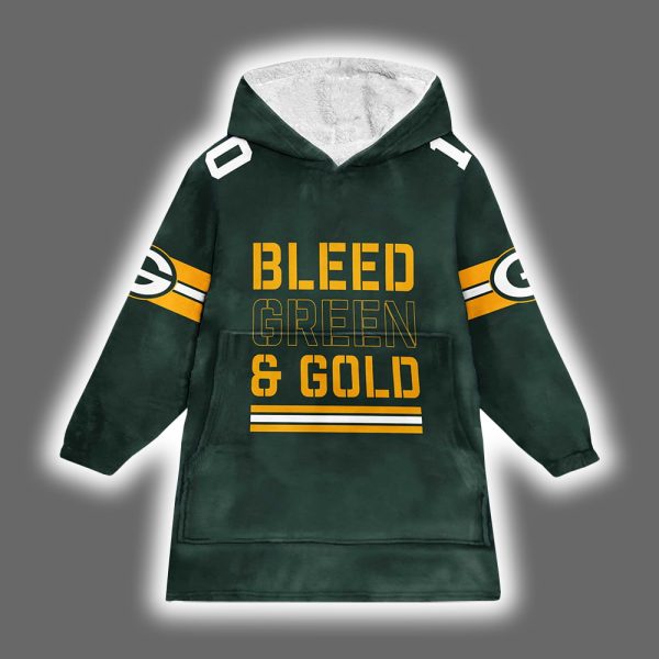 Packers Love 10 Bleed Green & Gold Football Unisex Blanket Hoodie