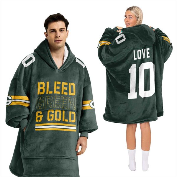 Packers Love 10 Bleed Green Gold Football Unisex Blanket Hoodie 2