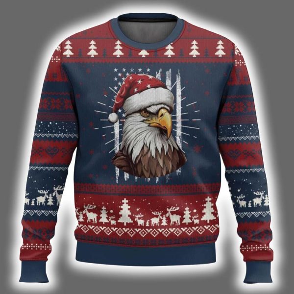 Patriotic Santa Bald Eagle USA Flag Ugly Christmas Sweater 2