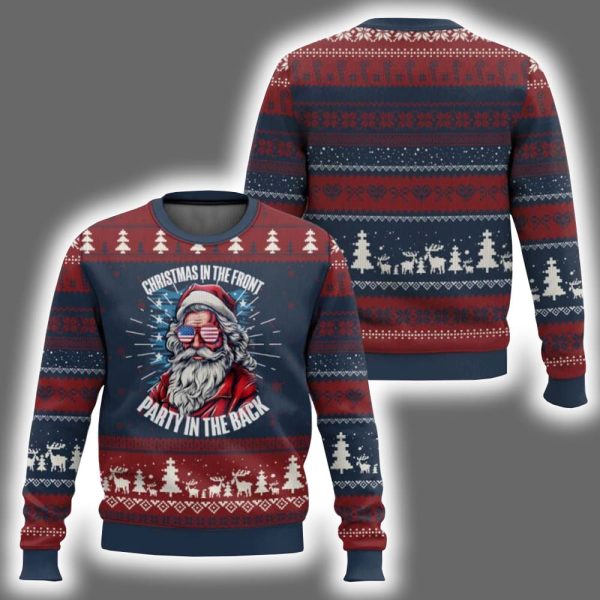 Patriotic Santa Christmas In The Front Party In The Back Ugly Christmas Sweater