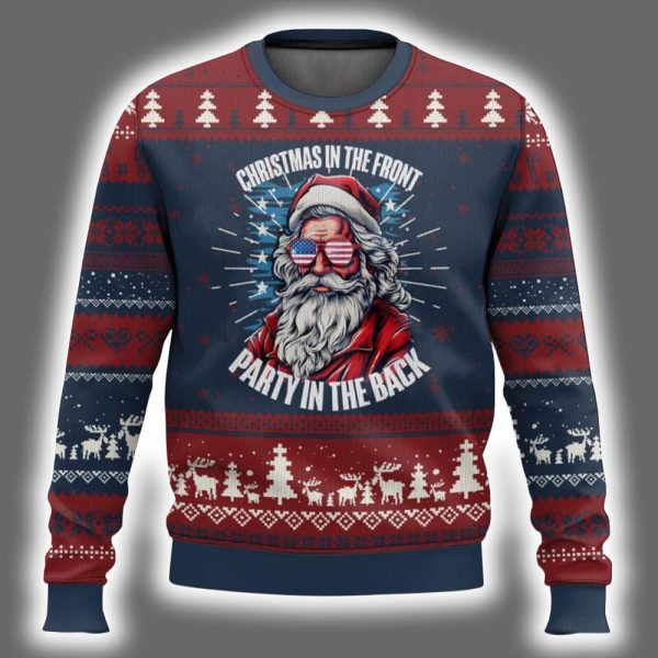 Patriotic Santa Christmas In The Front Party In The Back Ugly Christmas Sweater 2