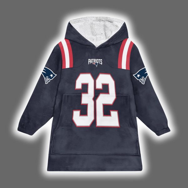 Patriots TreVeyon Henderson 32 Football Unisex Blanket Hoodie 2