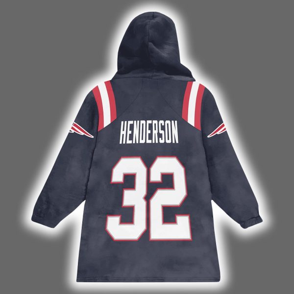 Patriots TreVeyon Henderson 32 Football Unisex Blanket Hoodie 3