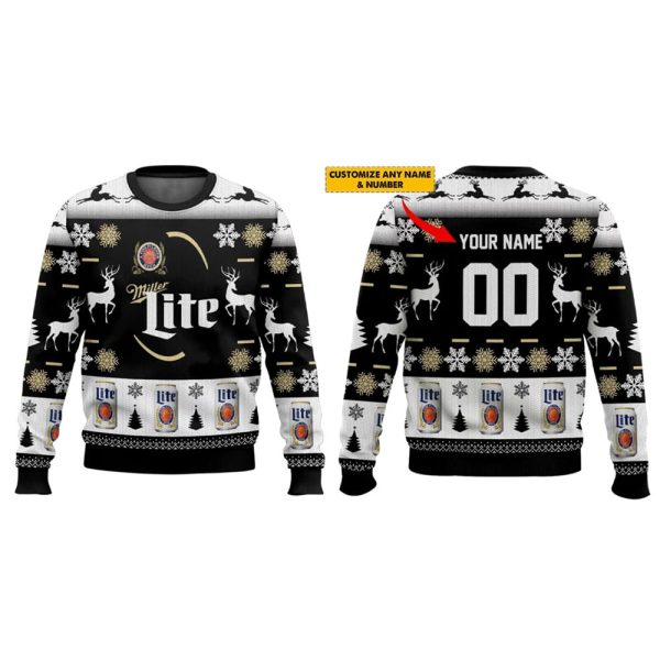 Personalized Black Miller Lite Ugly Christmas Sweater