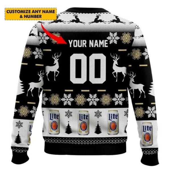 Personalized Black Miller Lite Ugly Christmas Sweater 3