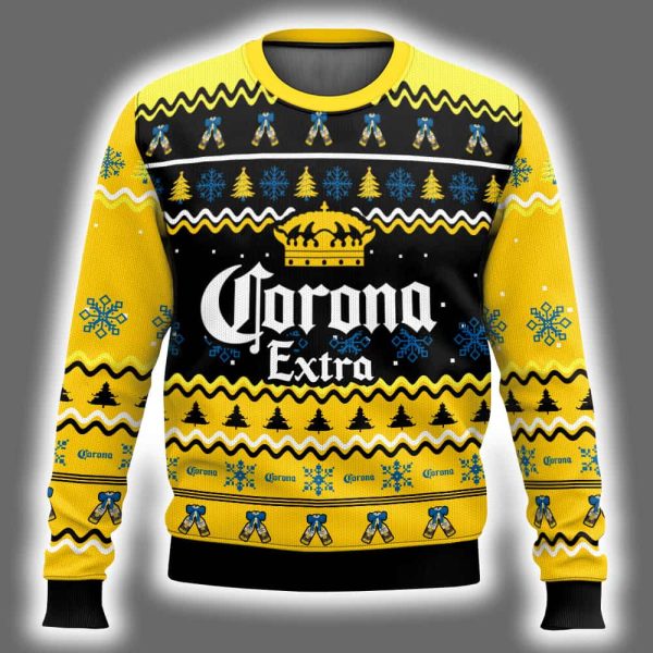 Personalized Corona Extra Pine Tree Snowing Christmas Ugly Sweater 2