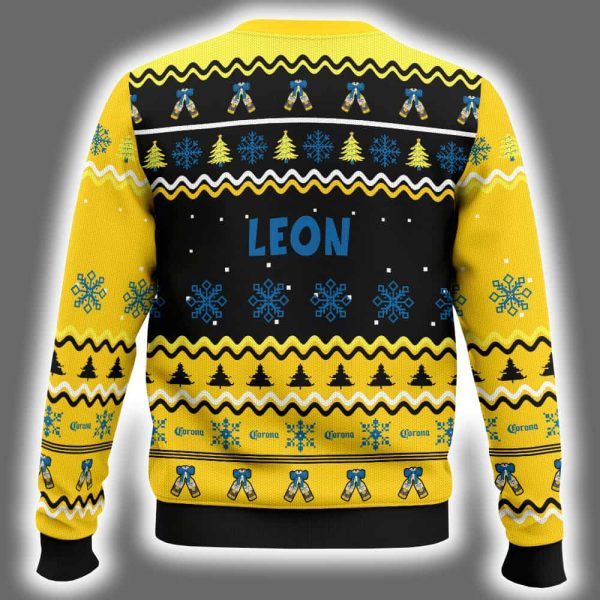 Personalized Corona Extra Pine Tree Snowing Christmas Ugly Sweater 3