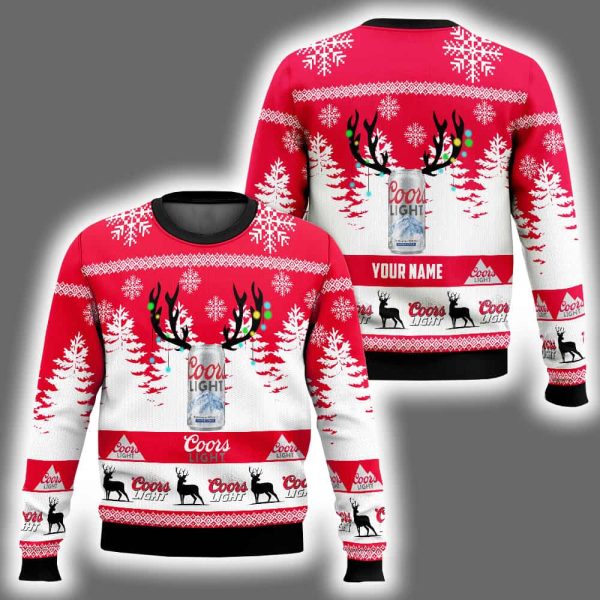 Personalized Deer Coors Light Ugly Christmas Sweater