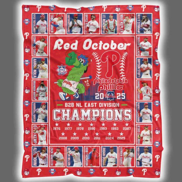 Phillies Red October 2025 B2B NL East Division Champions Blanket