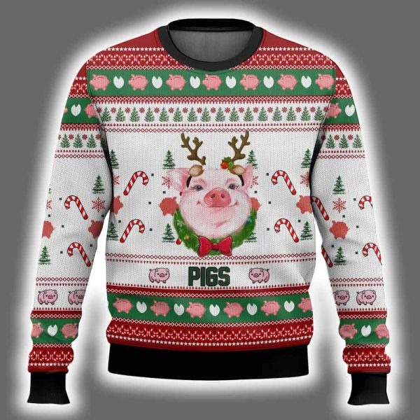Pigs Santa Hat Ugly Christmas Sweater 2