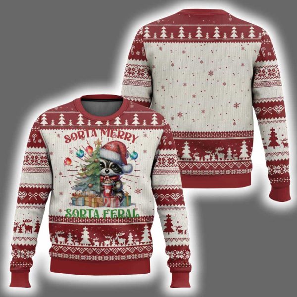 Raccoon Sorta Merry Sorta Feral Merry Trashmas Ugly Christmas Sweater