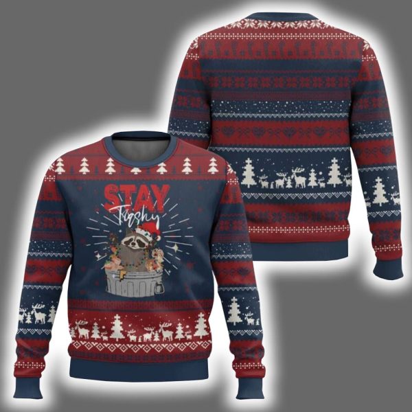 Raccoon Stay Trashy Garbage Trashy Santa Hat Ugly Christmas Sweater