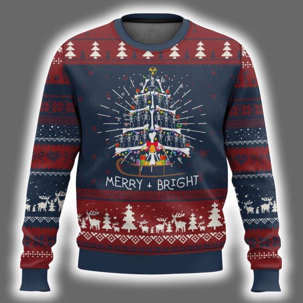 Radiology Merry and Bright Dancing Skeleton Ugly Christmas Sweater 2