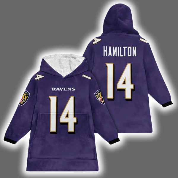 Ravens Kyle Hamilton 14 Football Unisex Blanket Hoodie