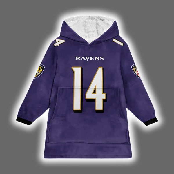 Ravens Kyle Hamilton 14 Football Unisex Blanket Hoodie 2