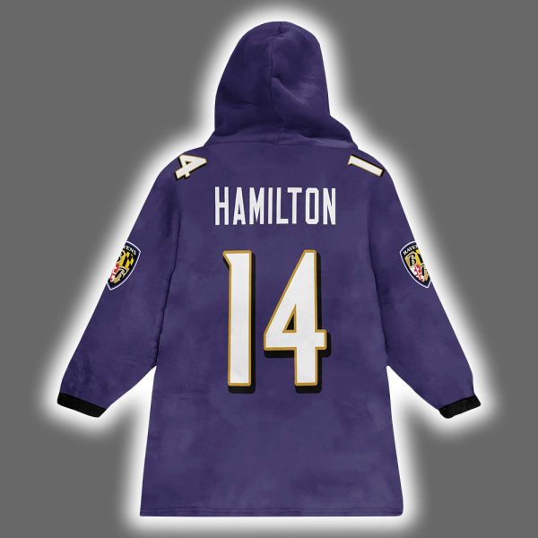 Ravens Kyle Hamilton 14 Football Unisex Blanket Hoodie 3