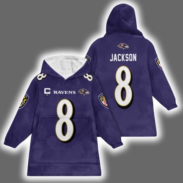 Ravens Lamar Jackson 8 Football Blanket Hoodie