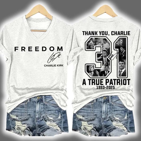 Red Freedom Signature Thank You Charlie Kirk Two Sided Shirt 2