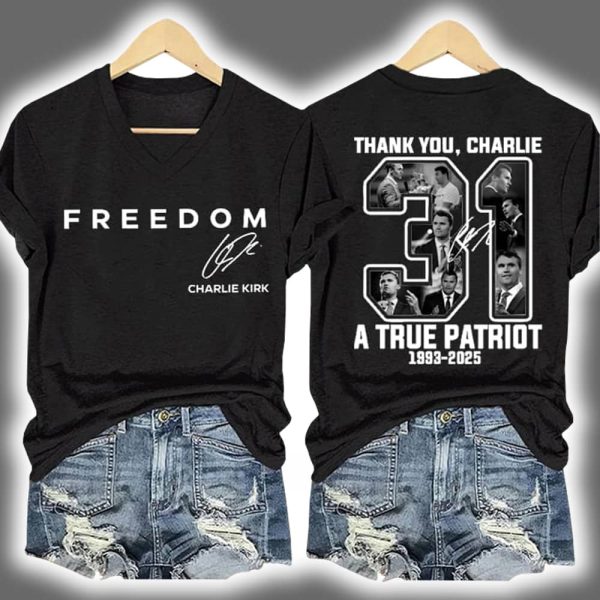 Red Freedom Signature Thank You Charlie Kirk Two Sided Shirt 3