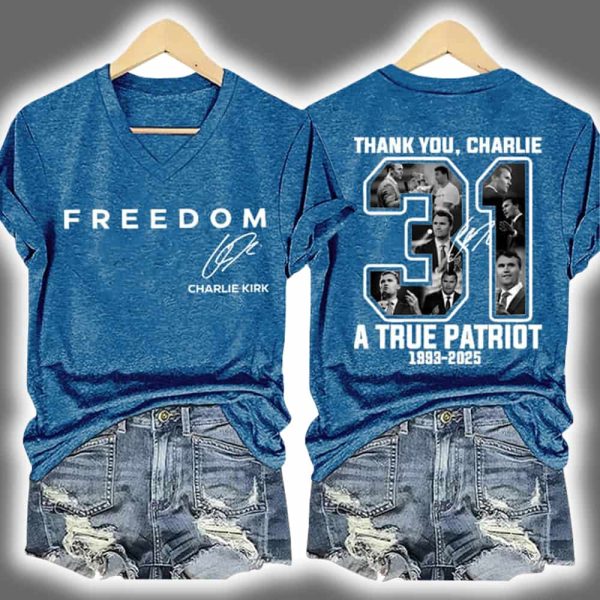 Red Freedom Signature Thank You Charlie Kirk Two Sided Shirt 4