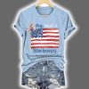 Red White And Blueberries Print Round Neck T-Shirt
