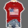 Red White And Blueberries Print Round Neck T Shirt 2
