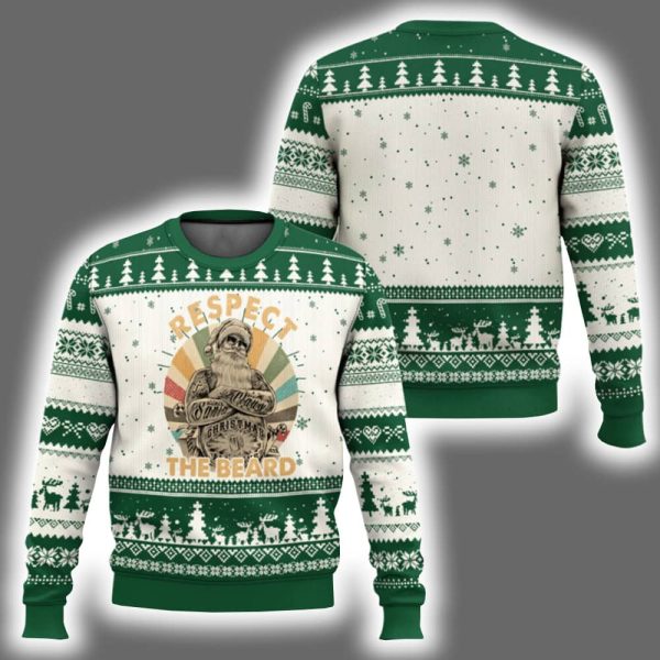 Respect The Beard Cool Santa Vintage Ugly Christmas Sweater