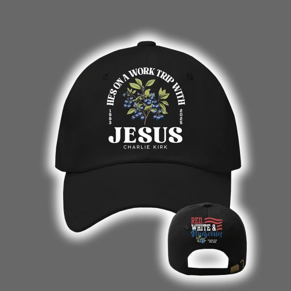 Retro Red White Blueberries Charlie Kirk Hes On A Work Trip With Jesus Print Baseball Cap 2