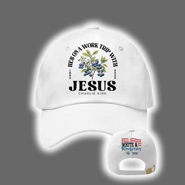 Retro Red White Blueberries Charlie Kirk Hes On A Work Trip With Jesus Print Baseball Cap 3