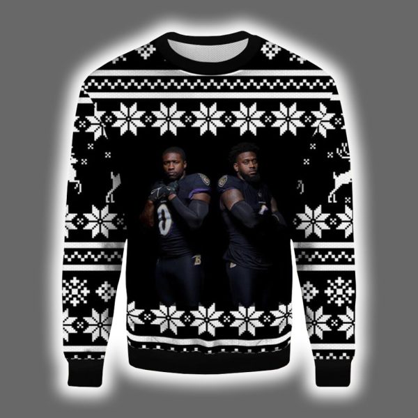 Roquan Smith and Patrick Queen Ravens Ugly Christmas Sweater