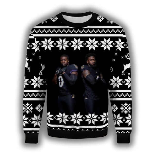 Roquan Smith and Patrick Queen Ravens Ugly Christmas Sweater 2