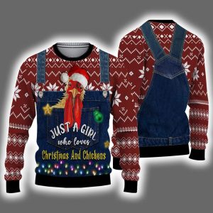 Chicken Just a Girl Who Loves Christmas And Chickens Ugly Christmas Sweater