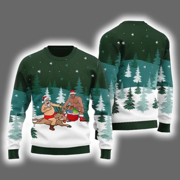 Santa Barry Wood Drinking Beer Ugly Christmas Sweater