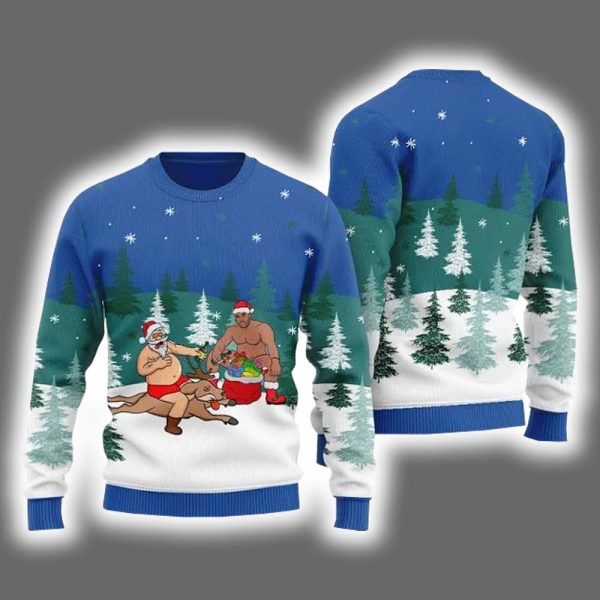 Santa Barry Wood Drinking Beer Ugly Christmas Sweater 2