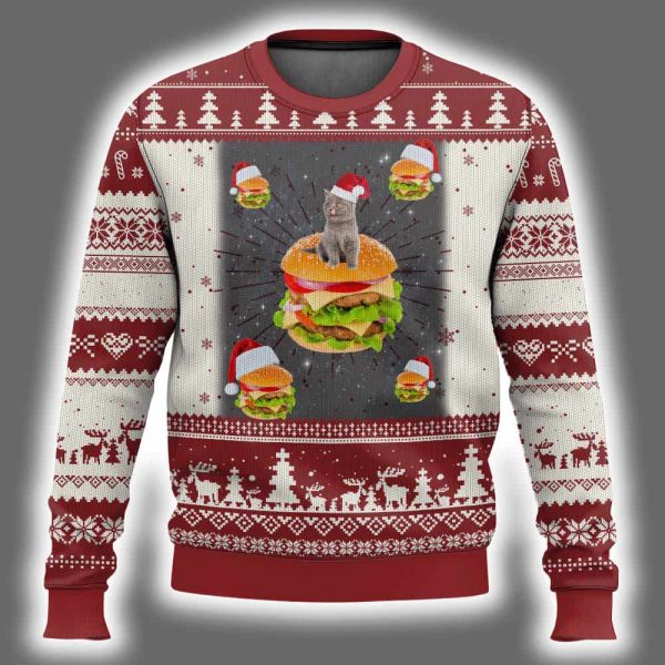 Santa Cat Hamburger Lover Galaxy Outer Space Ugly Christmas Sweater 2