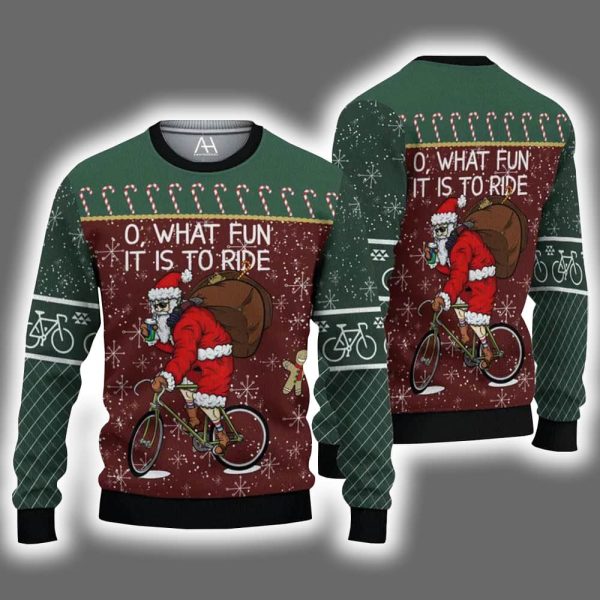 Santa Cycling What Fun It Is To Ride Ugly Christmas Sweater