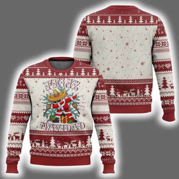 Santa Feliz Navidad Dabbing Spanish Sombrero Ugly Christmas Sweater