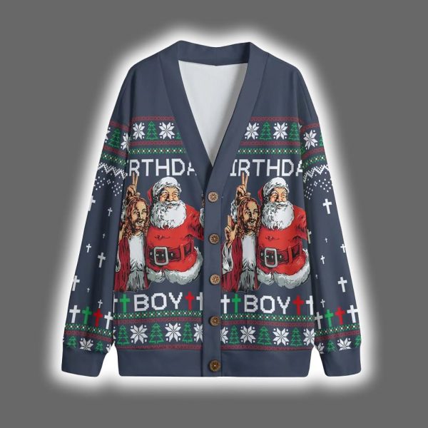 Santa Jesus Birthday Boy Funny Christmas Cardigan 2