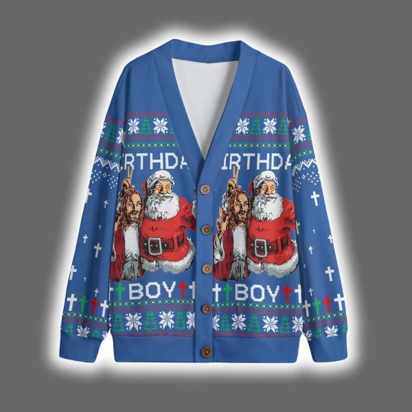 Santa Jesus Birthday Boy Funny Christmas Cardigan 3