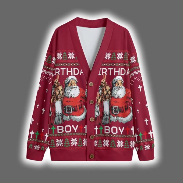Santa Jesus Birthday Boy Funny Christmas Cardigan 4
