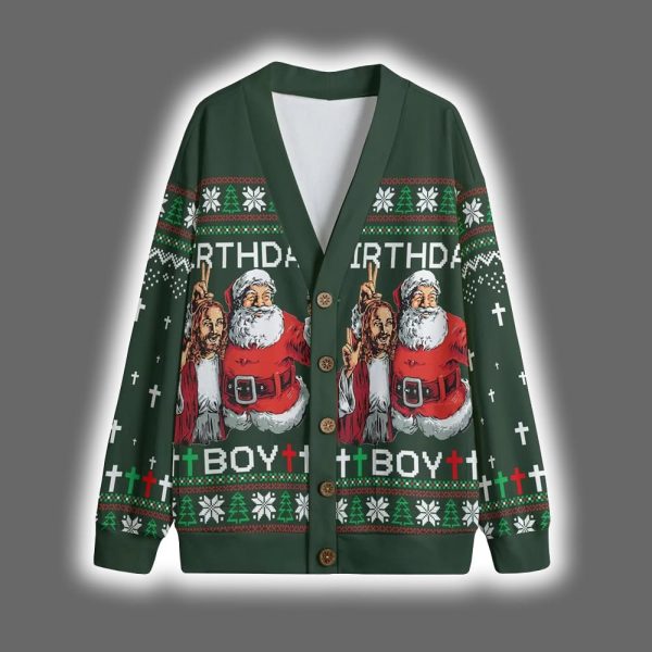 Santa Jesus Birthday Boy Funny Christmas Cardigan 5