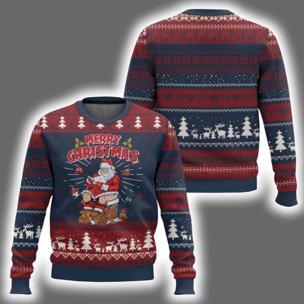 Santa Pooping Down The Chimney Ugly Christmas Sweater