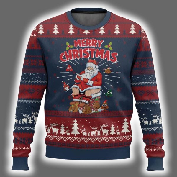 Santa Pooping Down The Chimney Ugly Christmas Sweater 2