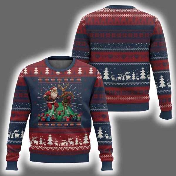 Santa Reindeer Football Match Ugly Christmas Sweater